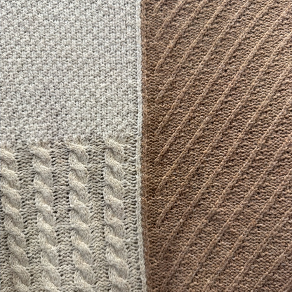 Cream Patchwork Boxy Cable-Knit Cardigan Sweater - Picture 7 of 7